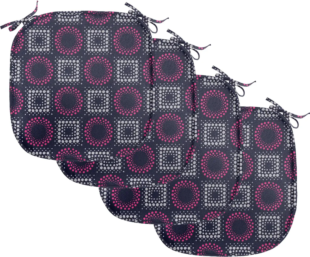 Galettes de Chaise Carrées Imperméables Indigo et Rose - Lot de 4 de 40cm