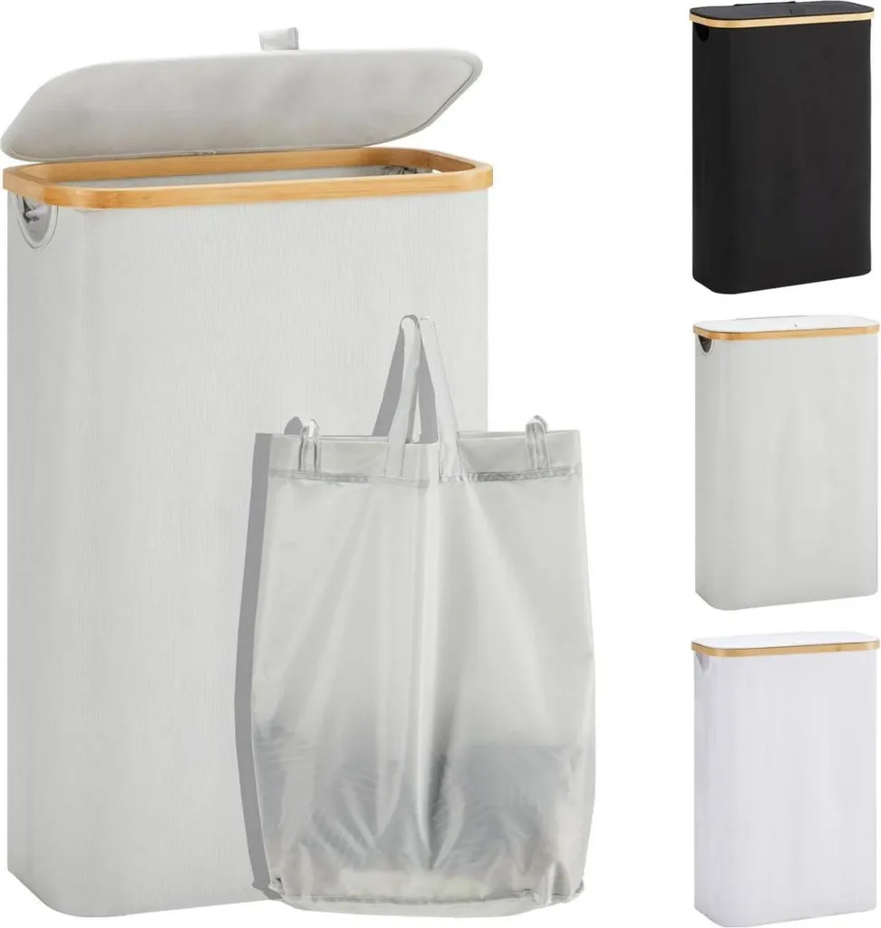 Bac à Linge Sale en Bambou 48L Gris Idéal pour Chambre et Petit Espace