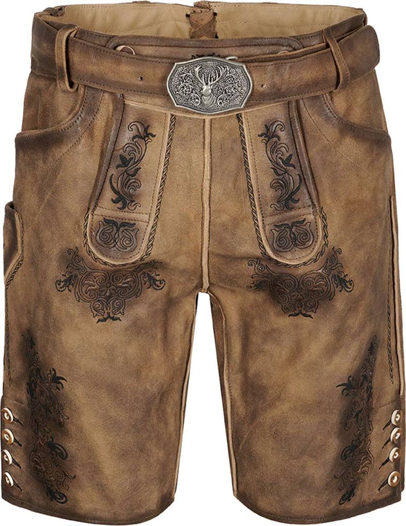 MADDOX Kurze Herren Lederhose "Altrei" mit Gürtel | Nappato Sand Größe: 50