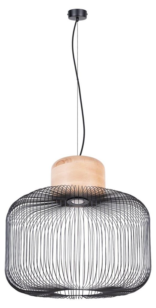 Pendellampe Metall Holz Schwarz Natur E27 Vintage groß gemütlich elegant Loft Esszimmer Wohnzimmer Ø55 cm Hängeleuchte Esstisch