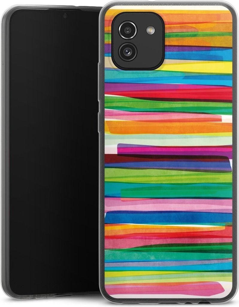 DeinDesign Slim Hülle für Samsung Galaxy A03 Silikon Case Ultra Dünn Handyhülle Streifen Wasserfarbe bunt