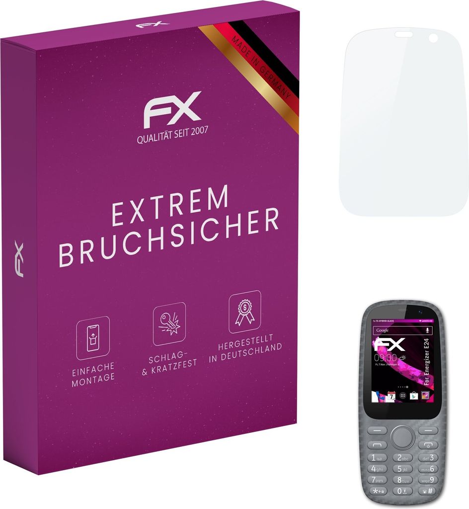 atFoliX FX-Hybrid-Glass Displayfolie kompatibel mit Energizer E24 Glasfolie