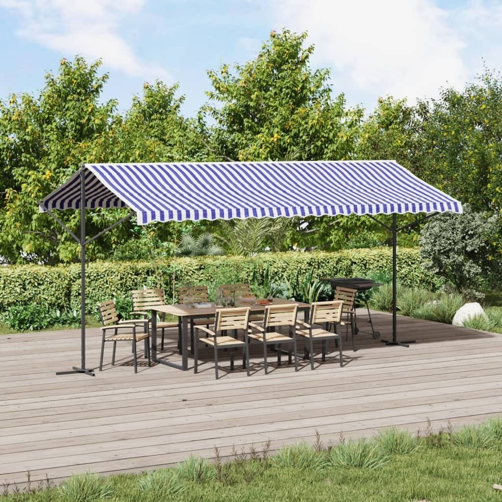 "Rabatt" Freistehende Markise UV Schutz - Sonnenschutz - Blau und Weiß 500x300 cm Stoff und Stahl - Sonnensegel CC16991