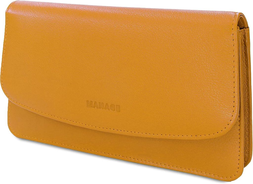 Kosmetiktasche Damen aus echtem Leder mit Spiegel – Kleine Schminktasche mit Magnetverschluss, edle Clutch, viele Fächer, 18,5 × 10 × 3,5 cm