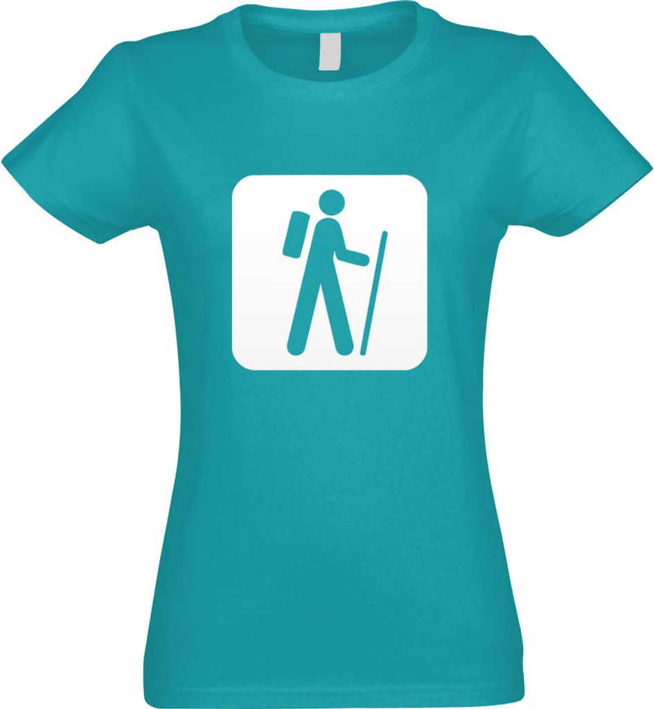 Kiwistar - T-Shirt tailliert - Damen - türkis - Wanderweg Wanderung Piktogramme - mit Motiv Bedruckt - Funshirt Design - Sport - Freizeit - Damen ...