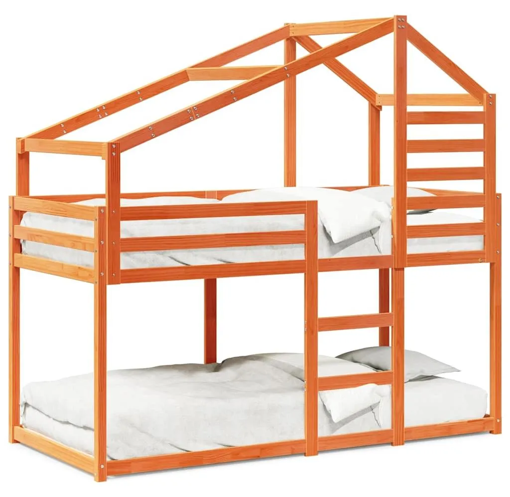 Lit superposé cabane 75x190 cm en bois brun cireux pour chambre d'enfant