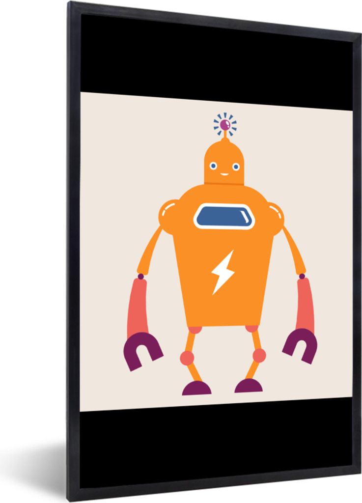 MuchoWow Gerahmtes Poster Roboter - Antenne - Orange - Blitzschlag - Junge - Kinder 60x90 cm - Poster mit Schwarzem Bilderrahmen Wandposter Rahme...