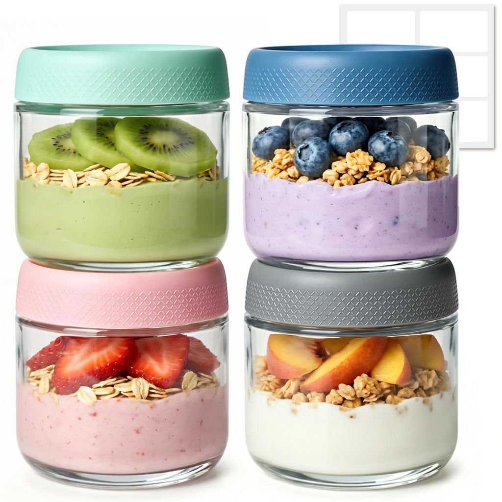Gläserne Joghurtbecher 300 ml, 4er-Set für Overnight Oats