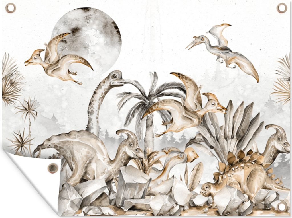 MuchoWow 40x30 cm Outdoor-Poster Gartendeko Sichtschutz Garten Poster für den Garten Dino - Dschungel - Natur - Tiere - Kinder - Kinder