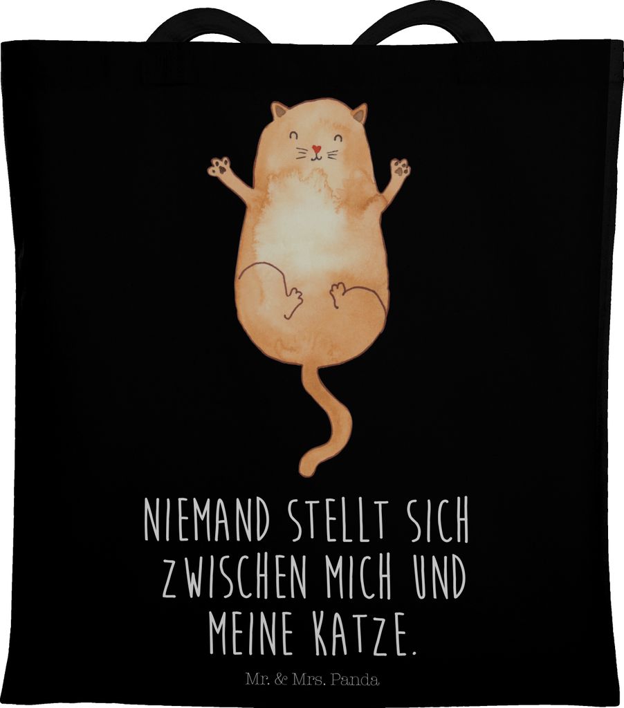 Mr. & Mrs. Panda Tote Bag Katze Umarmen - Schwarz - Geschenk, Einkaufstüte, Shopping Tasche, Katzen, Beutel, Cats, Jutebeutel, Liebe, Cat