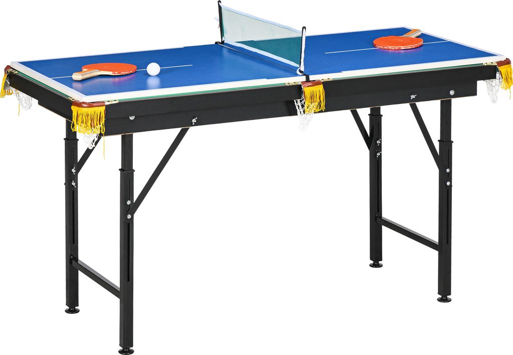 2-in-1 Billardtisch, Tischtennisplatte, mit Zubehör, 140x63x80cm, Blau/Grün