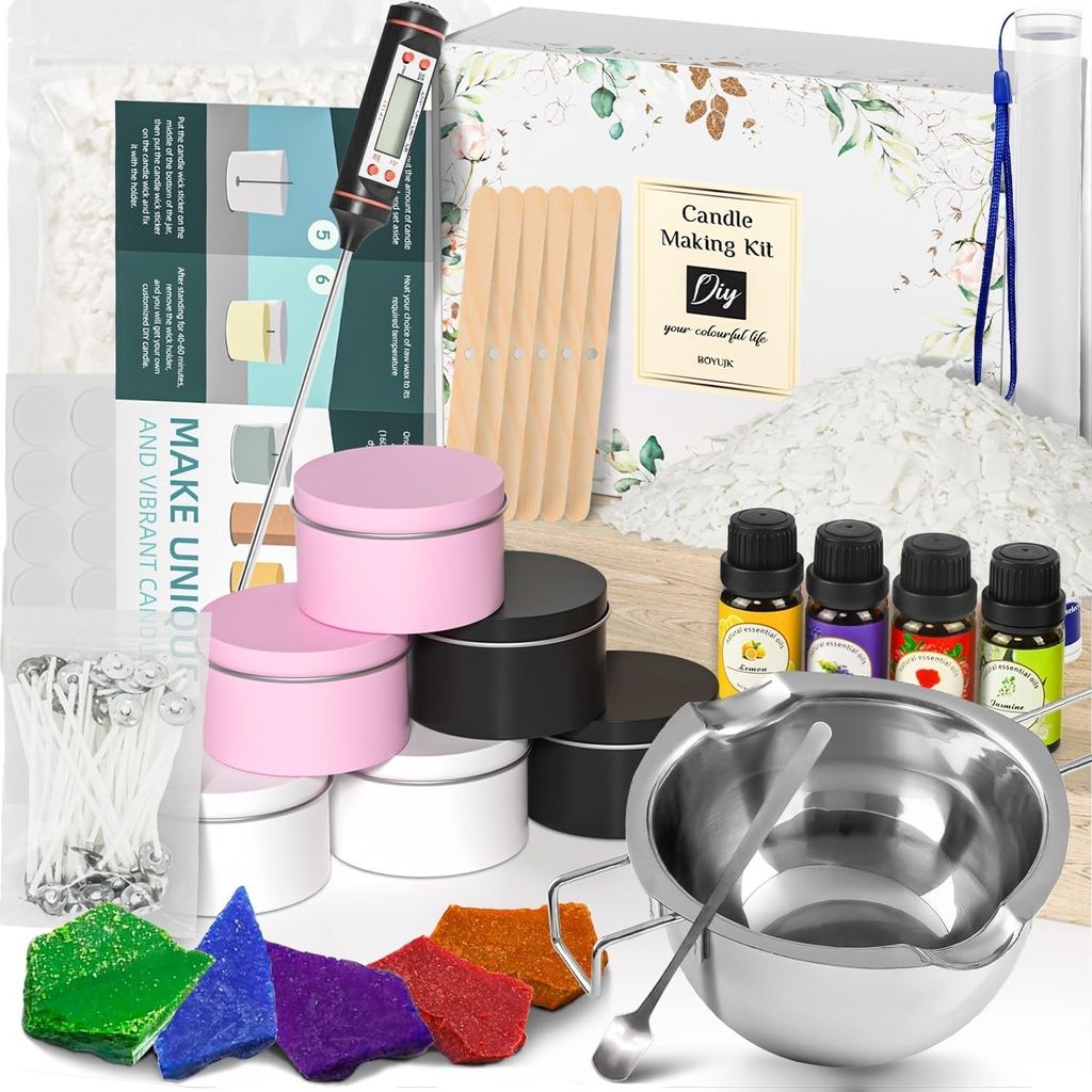 DIY Kerzen selber machen Set Kerzenherstellung Kit Kerzen gießen Zubehör Set Kerzen Schmelztopf 500ml 500G Sojawachs kerzen selber machen set