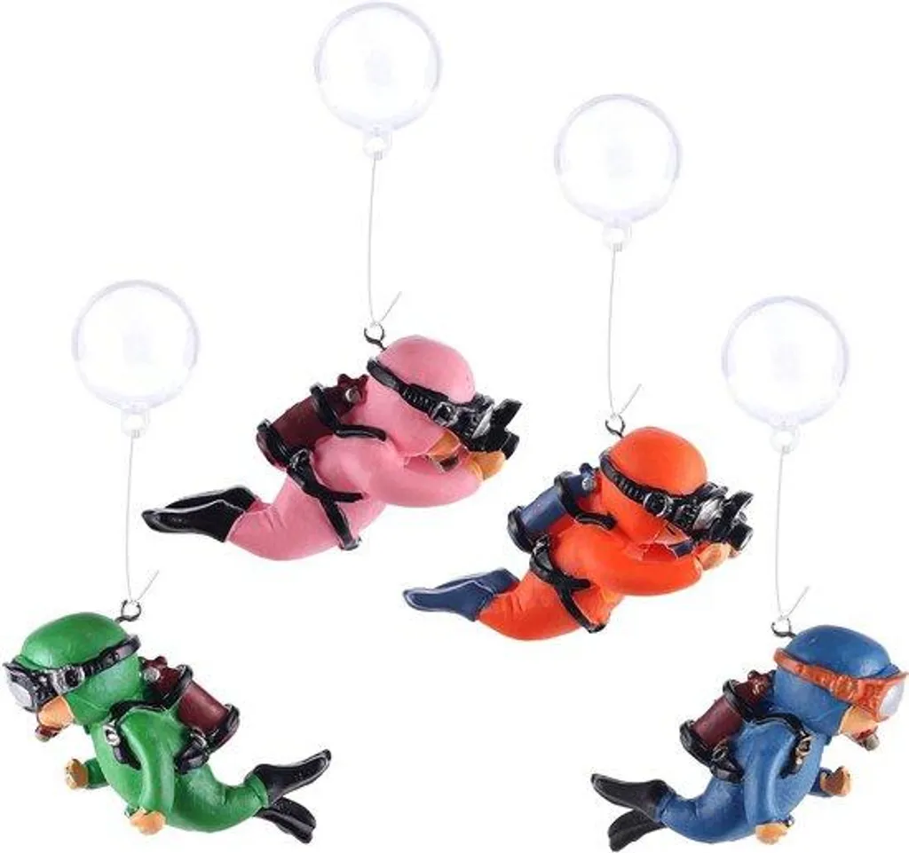 Décorations pour aquarium d'intérieur vert et rose - Lot de 4 pièces