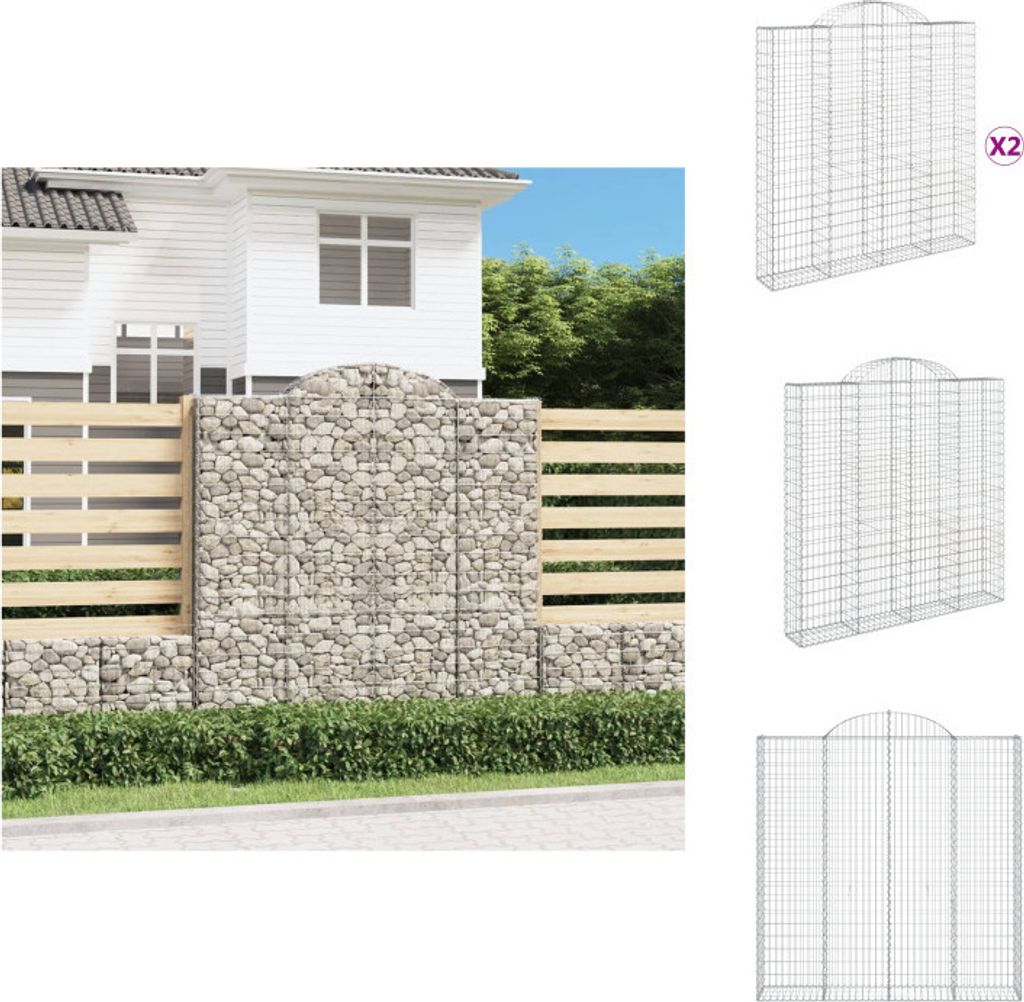 vidaXL Gabionen mit Hochbogen 2 Stk. 200x30x200/220cm Verzinktes Eisen - Blumentöpfe & Pflanzgefäße
