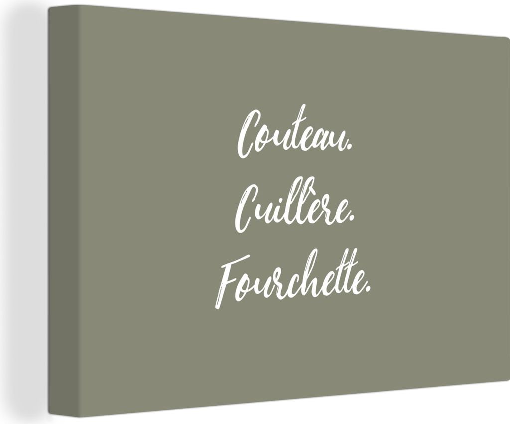 OneMillionCanvasses - Leinwandbilder - 140x90 cm, Chez nous, le bonheur est fait maiso - Zitat - Sprichwörter - Olivgrün, Wandbilder Kunstdruck...
