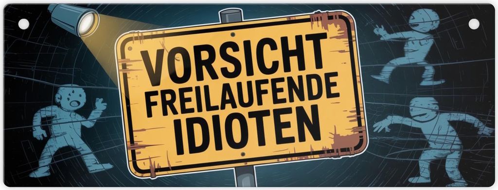 Vorsicht freilaufende Idioten Metallschild