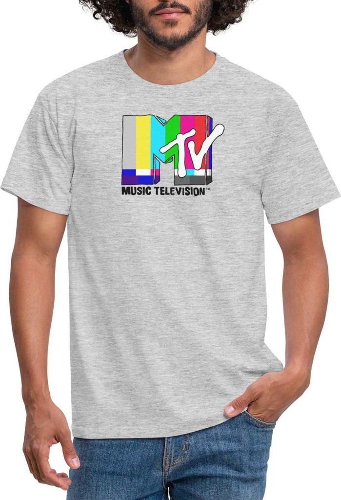 Spreadshirt MTV Music Television TV-Statik-Logo Männer T-Shirt, XL, Grau meliert