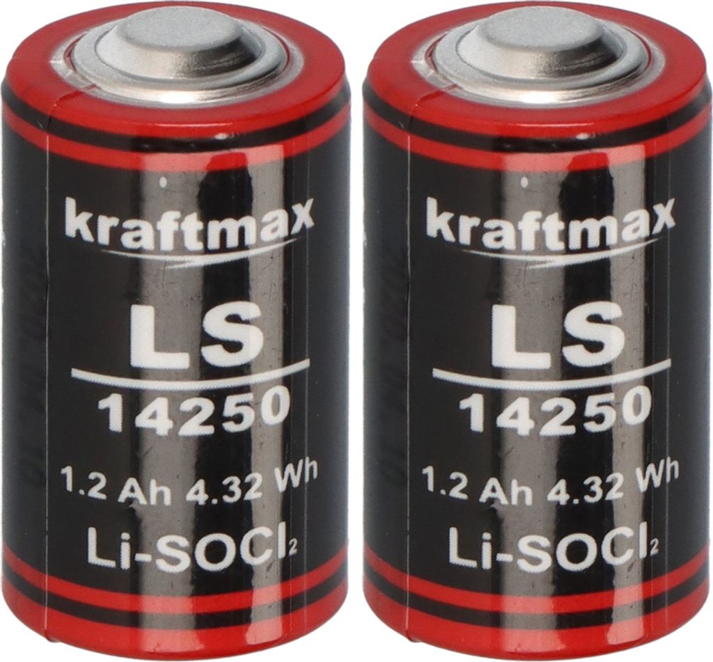 2x Kraftmax Lithium 3,6V Batterie LS14250 1/2 AA - Zelle ER14250 Li-SOCl2