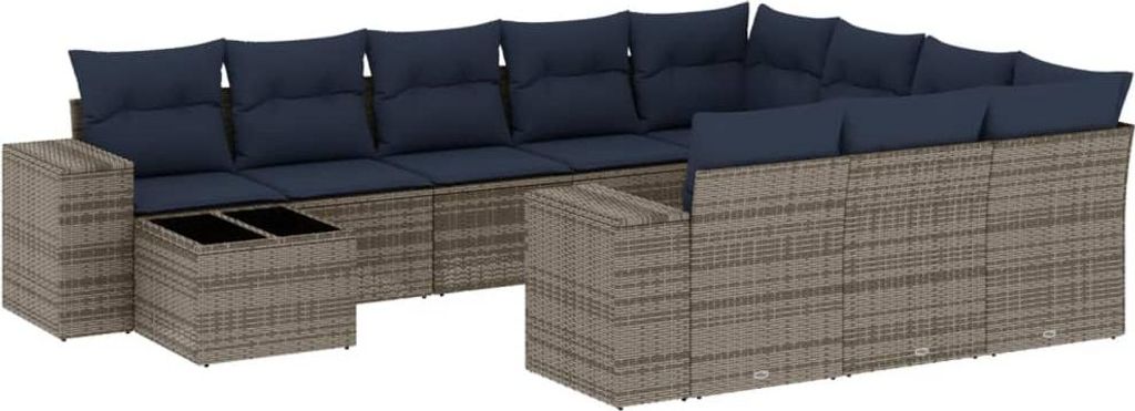 vidaXL 11-teiliges Gartensofa-Set mit Kissen, grau, Polyrattan