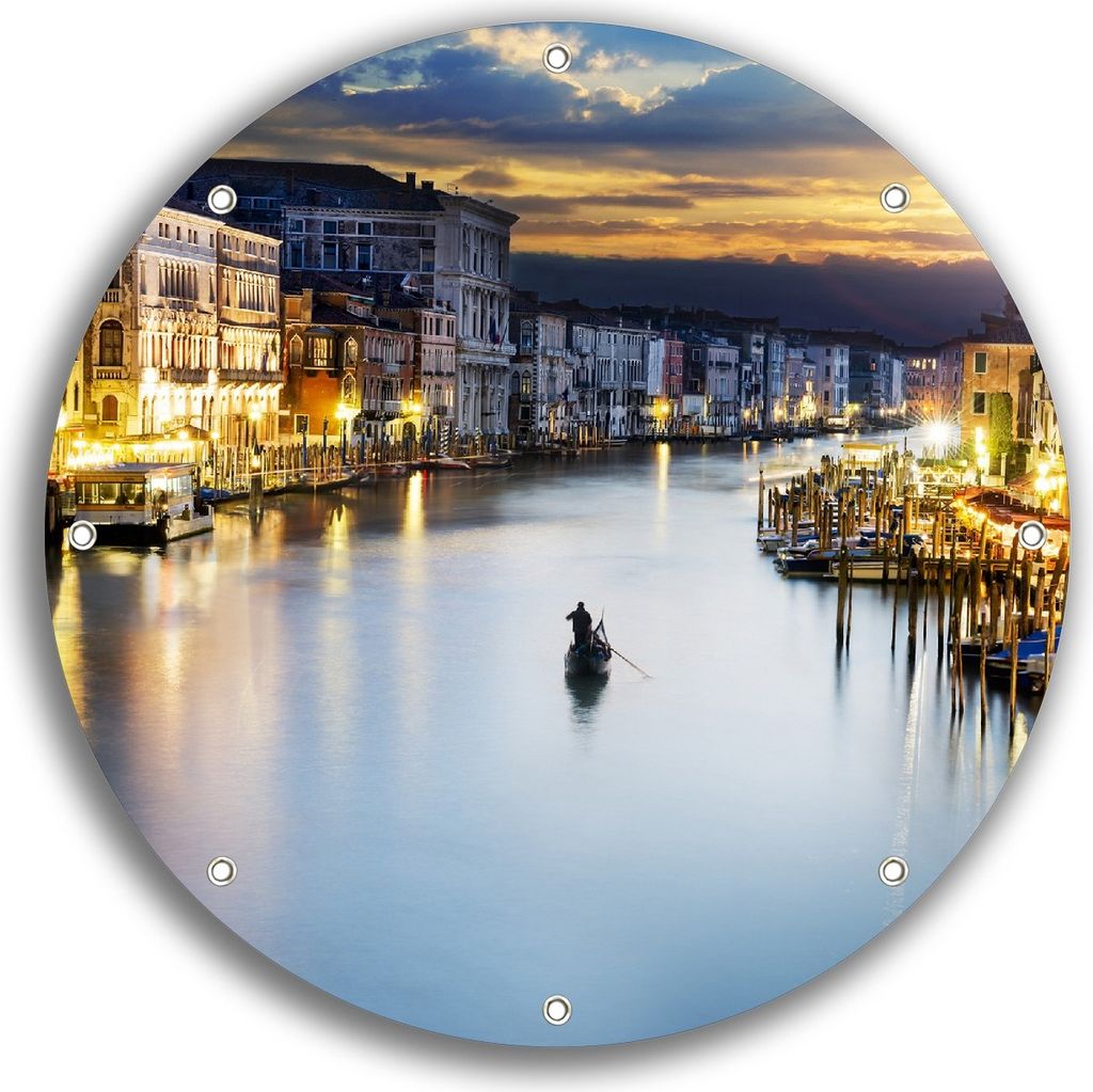 Wallario rundes Outdoor-Poster für Garten oder Balkon, Motiv Canal Grande in Venedig am Abend mit untergehender Sonne, 30 cm Durchmesser