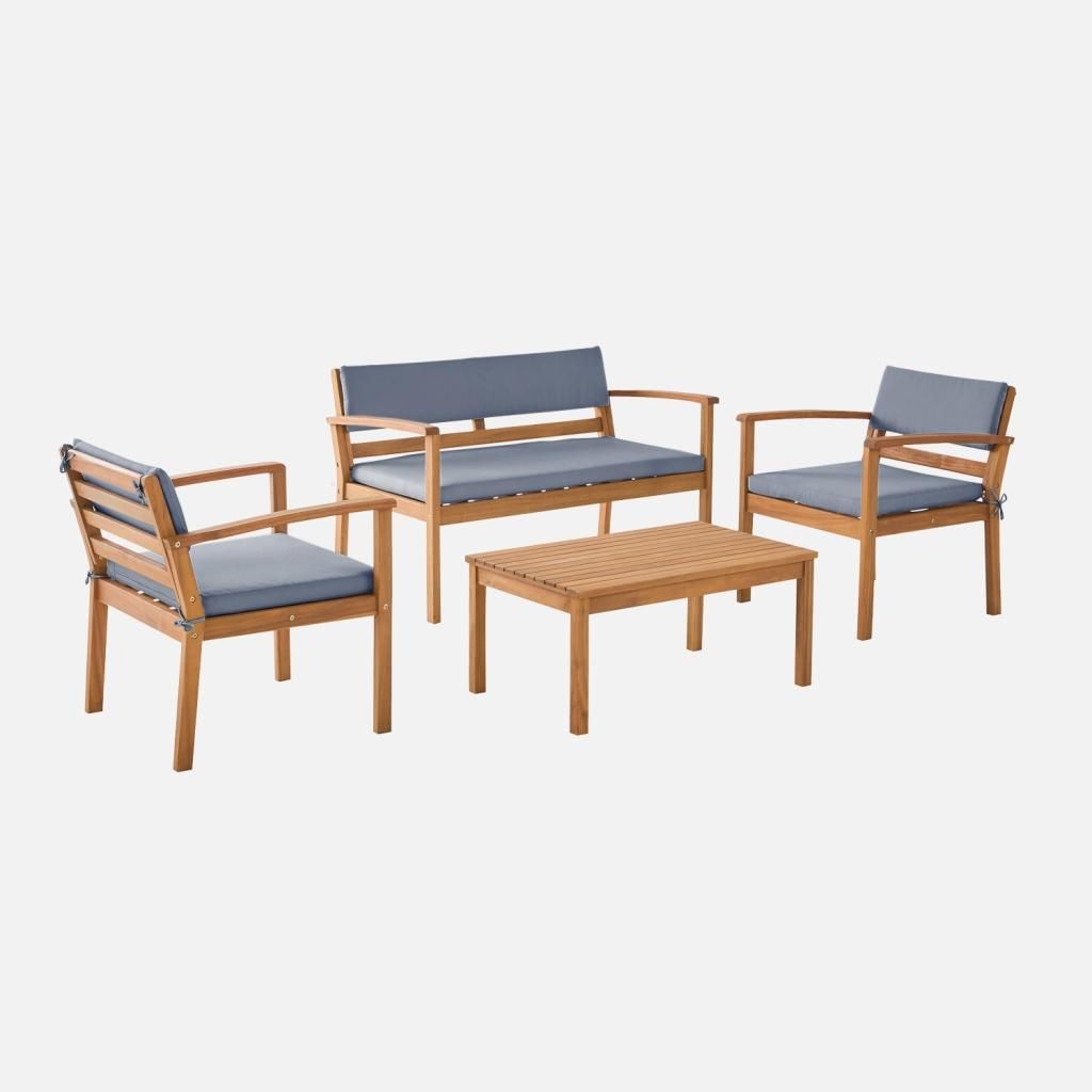 sweeek - Gartenmöbelset aus Akazienholz für 4 Personen - Grau