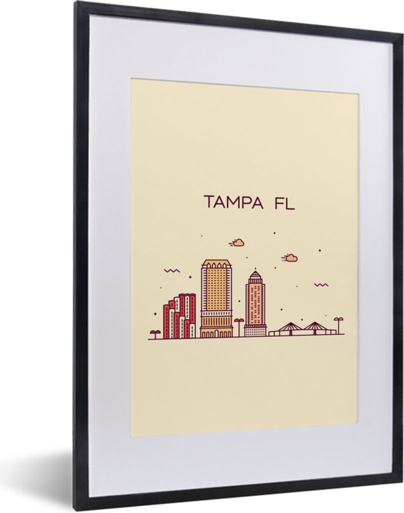 MuchoWow MuchoWow Gerahmtes Poster Tampa - Skyline - Amerika 30x40 cm - Poster mit zchwarzem Bilderrahmen - Wandposter Schlafzimmer