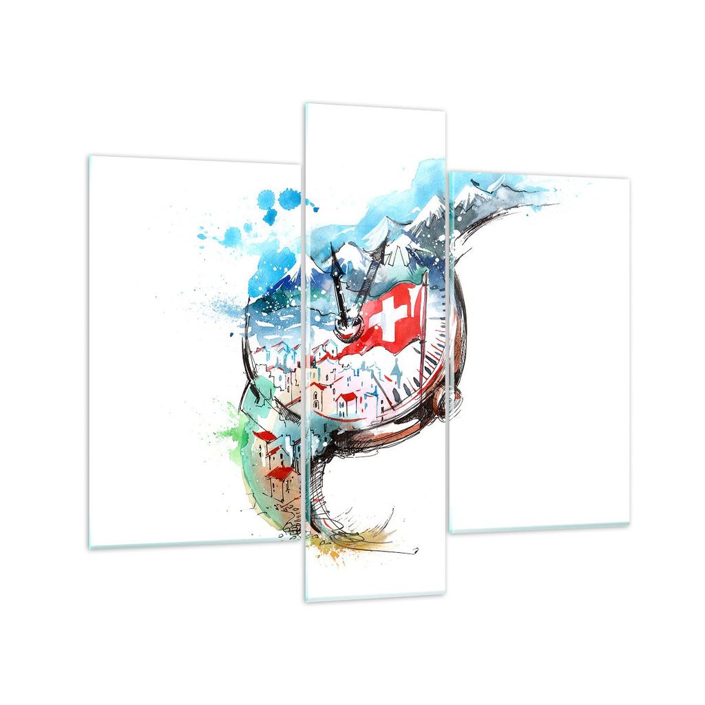Bilder auf glas - Uhr Schweizer Alpen Wolke - 95x80cm - Glasbilder - Wandbilder - Kunstdruck - zum Aufhängen bereit - Wanddekoration aus Glas - Gl...