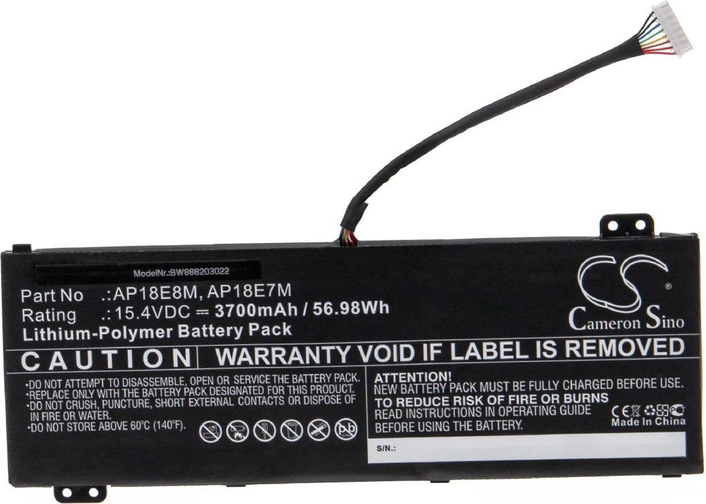 vhbw Akku kompatibel mit Acer Predator Helios 300 PH317-53-783P, PH317-53-78G0, PH317-53-78V4, PH317-53-77LA Notebook (3700 mAh, 15,4 V, Li-Polymer)