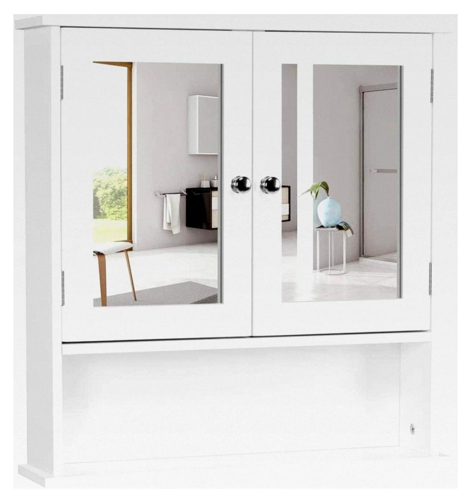 Spiegelschrank, Badschrank, Hängeschrank mit Spiegeltür, Badezimmerspiegel mit Ablagen, 56 cm x 13 cm x 58 cm, Weiß