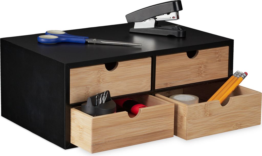 Relaxdays Schreibtisch Organizer, 4 Schubladen, Bambus & Produktbild 