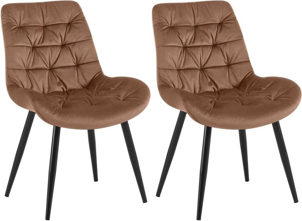 2-teiliges Esszimmerstuhl-Set – Samtstühle – hoher Sitzkomfort | Farbe: Braun