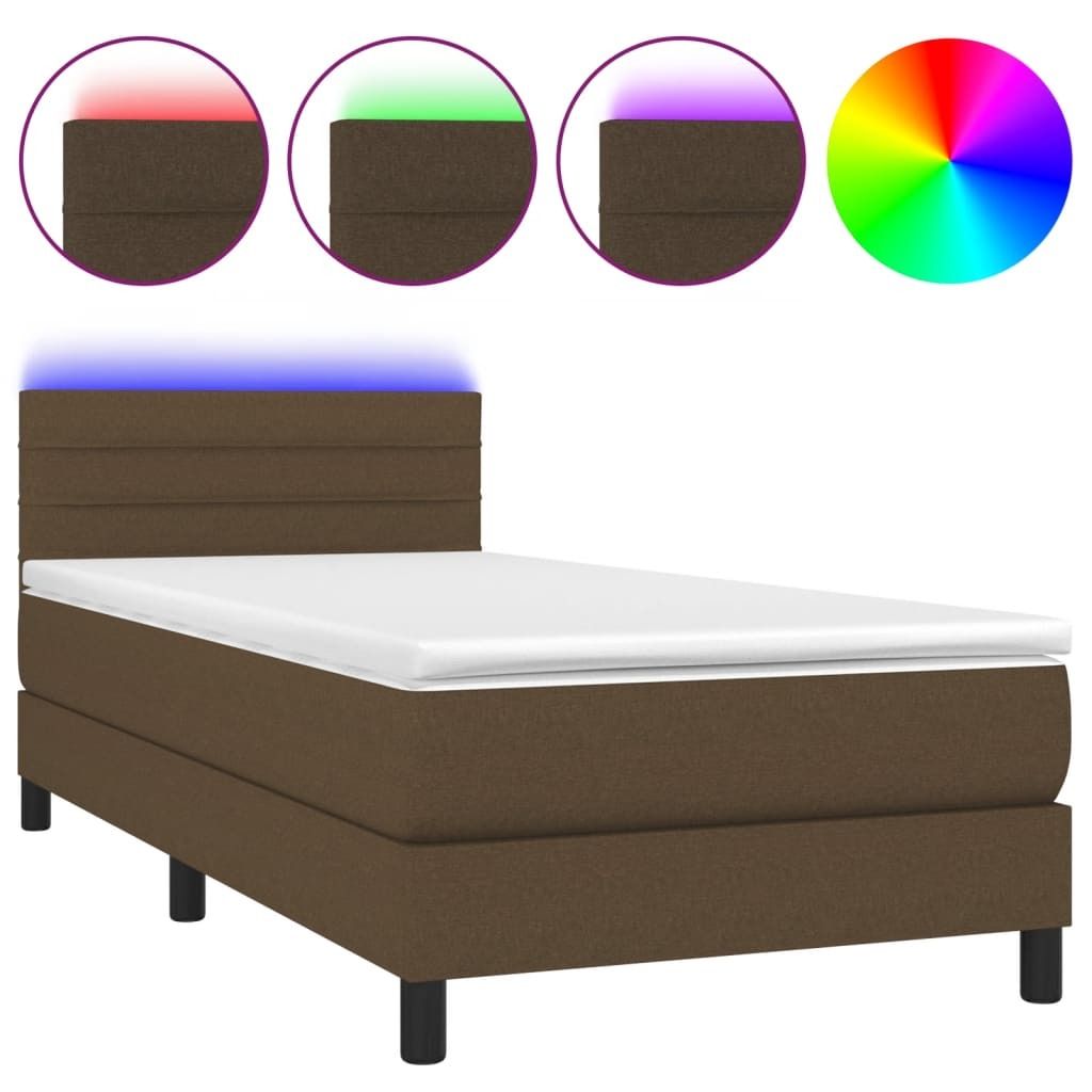 "SALE 2026" Boxspringbett Einzelbett - Gästezimmer - mit Matratze & LED Dunkelbraun 90x200 cm Stoff - Polsterbett Klassische Betten DE9841252