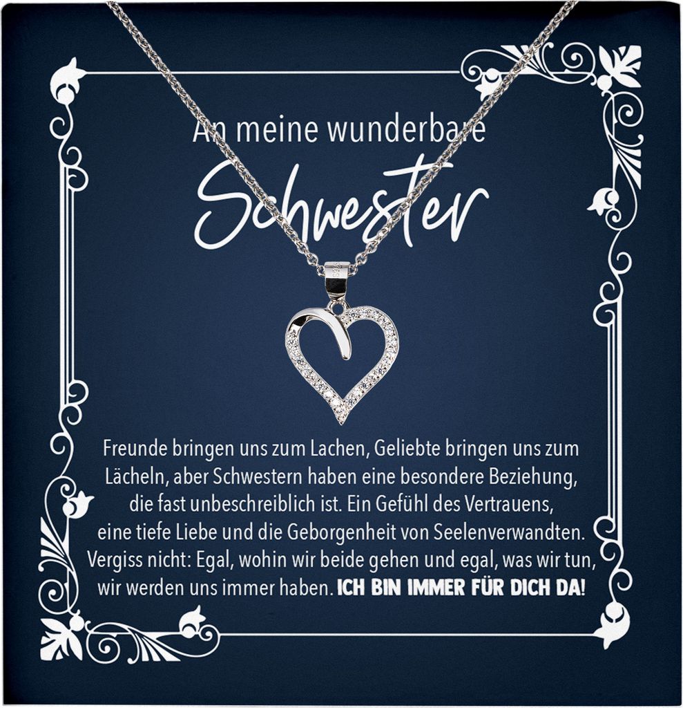 22Feels Echt Silber Halskette - An Meine Schwester Geschenk Geburtstag Silber Schmuck Set für Frauen und Mädchen - Herz Anhänger, Karte
