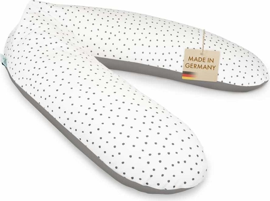 pic Bear Stillkissen Classic Schwangerschaftskissen aus 100% Baumwolle mit EPS 190 cm Dessin: Punkte grau mit Metall Jersey