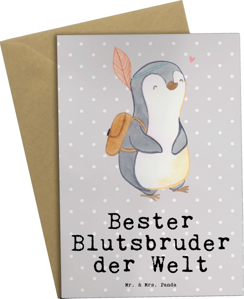 Mr. & Mrs. Panda babykarte Pinguin Bester Blutsbruder der Welt - Grau Pastell - Geschenk, osterkarten, Sido, einladungskarten, hochzeitskarten, Br...