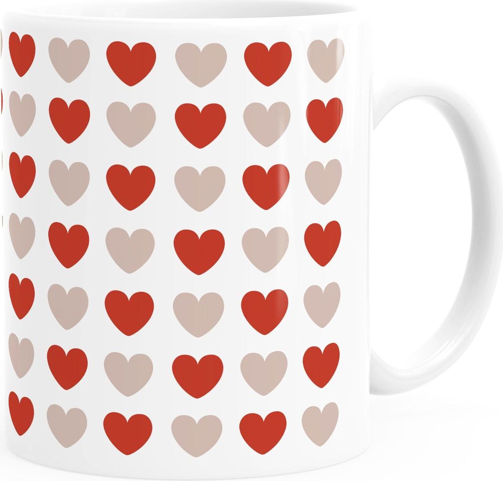 Kaffee-Tasse Herz-Muster Herzchen Geschenk liebe Menschen Geburtstag Weihnachten Valentinstag Moonworks rot weiß Keramik-Tasse