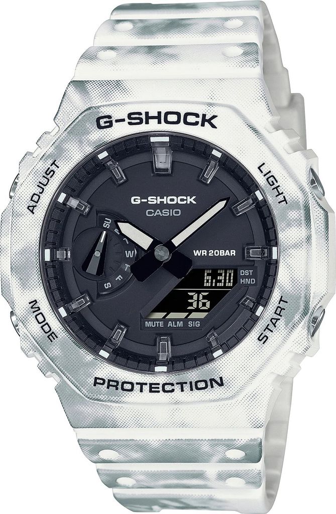 Casio Uhr Modell Oak - Alpine Camo Serie Special Edt. Snow Camouflage + Extra Case & Strap ***special Price*** GAE-2100GC-7AER