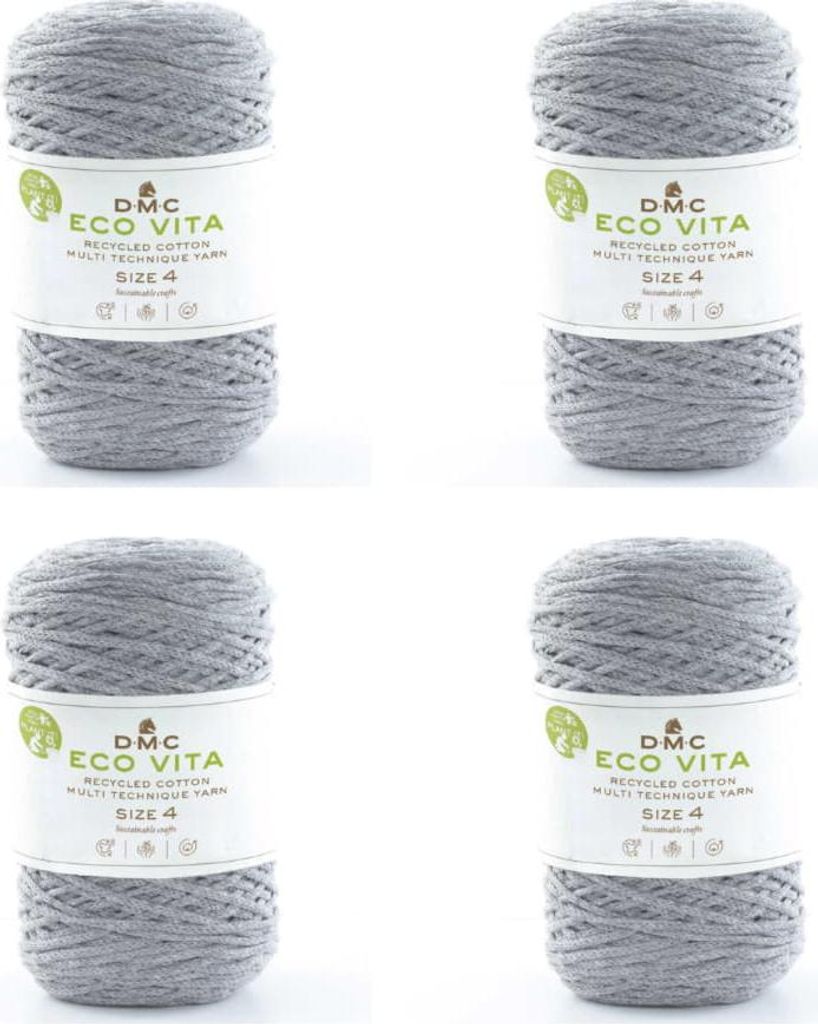 4x DMC Eco Vita-4 – dickes recyceltes Baumwollgarn (4 mm) aus 80 % Baumwolle und 20 % Polyester (Farbe 112)