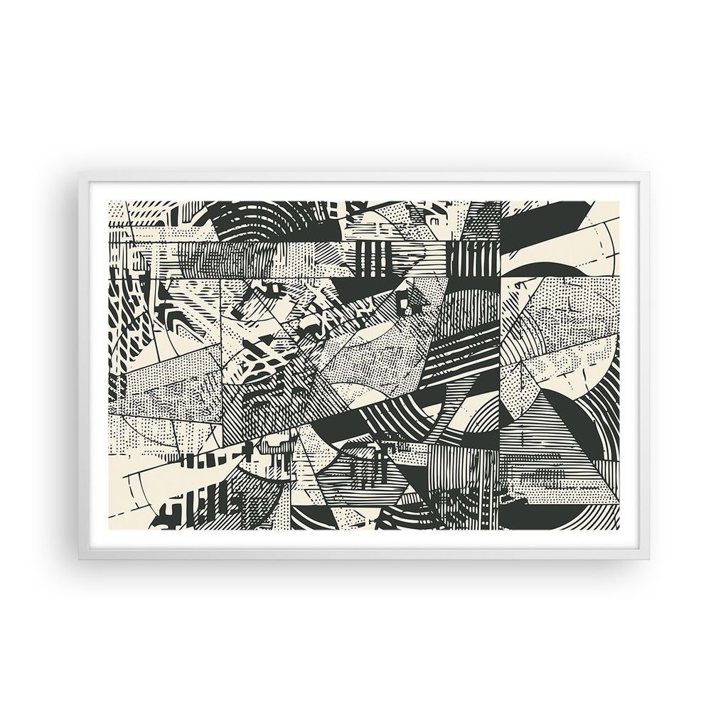 Gerahmtes Poster - Weißer Rahmen - Abstraktion Vintage Schwarz - 91,5x61 cm - Wand Bild - Wanddeko - Wandbilder - Kunstposter - Wandposter - Bilde...