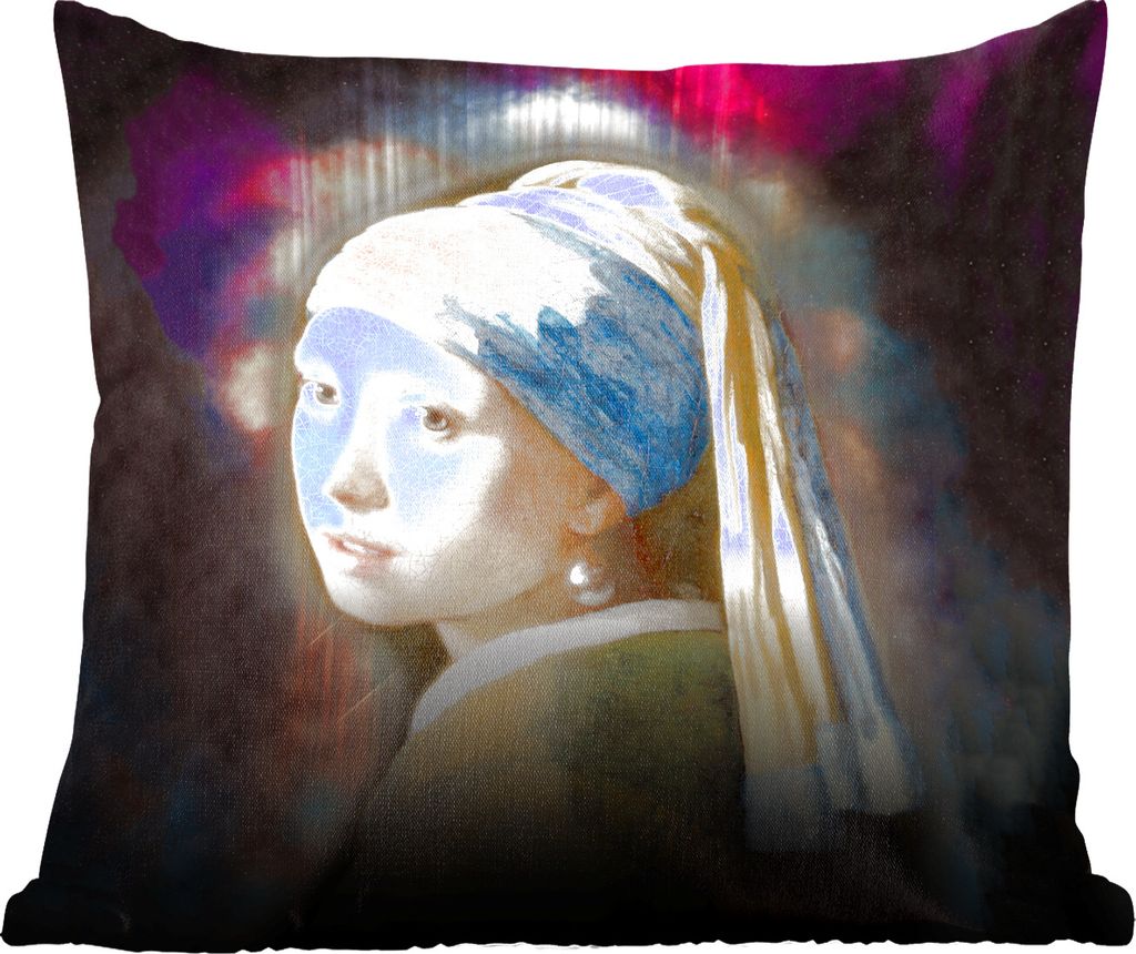 MuchoWow Zierkissen Sofakissen Wohnzimmer Dekokissen 40x40 cm Das Mädchen mit dem Perlenohrring - Vermeer - Kunst - Foto Kissen - Schlafzimmer D...