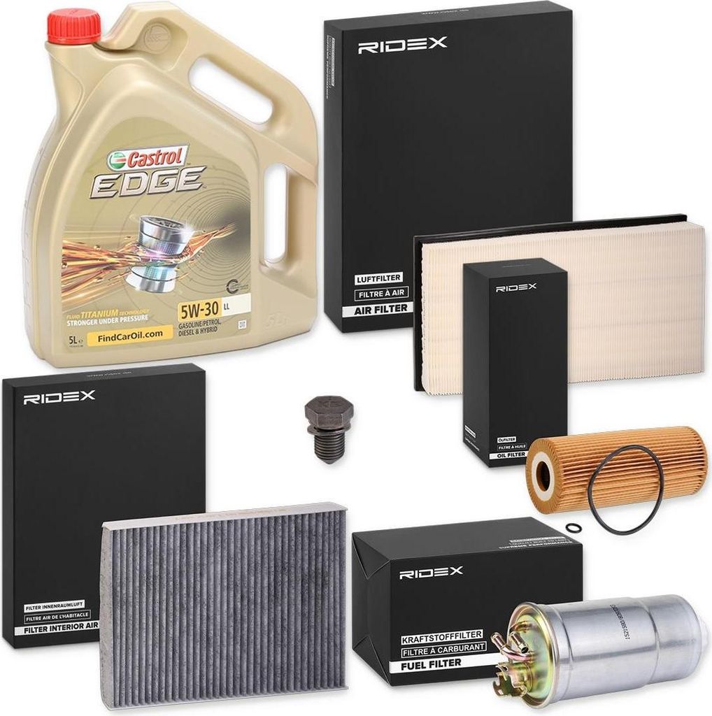 RIDEX Inspektionspaket Filter Set mit Öl 5W-30 5L für VW Golf IV Schrägheck (1J1) Golf IV Variant (1J5) New Beetle Cabrio (1Y7) Bora Limousine (...
