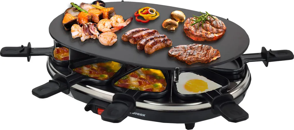 Set Raclette per Famiglie 8 Persone 4in1 Piastra Vetro Facile Pulizia