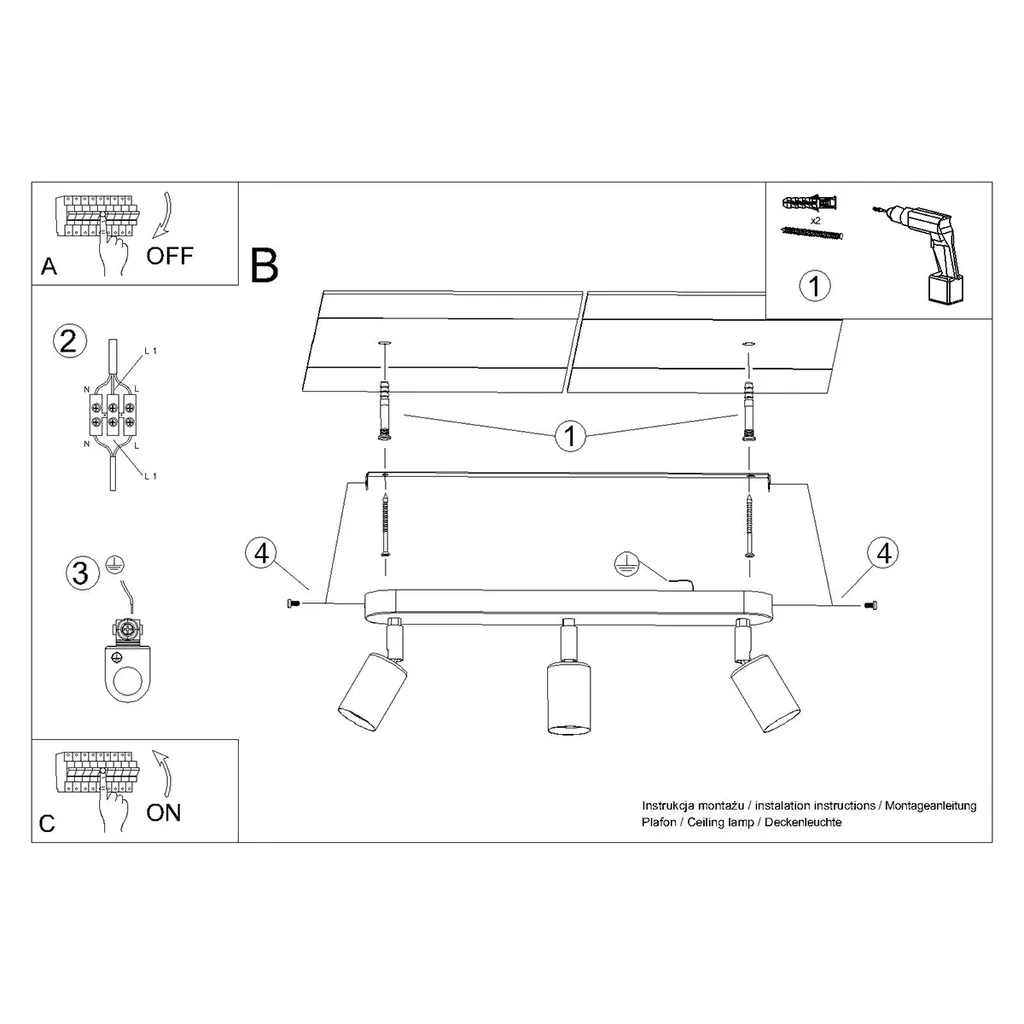 PLAFON SORENO 3 E27 Lampada da soffitto nera LUMILO - 6