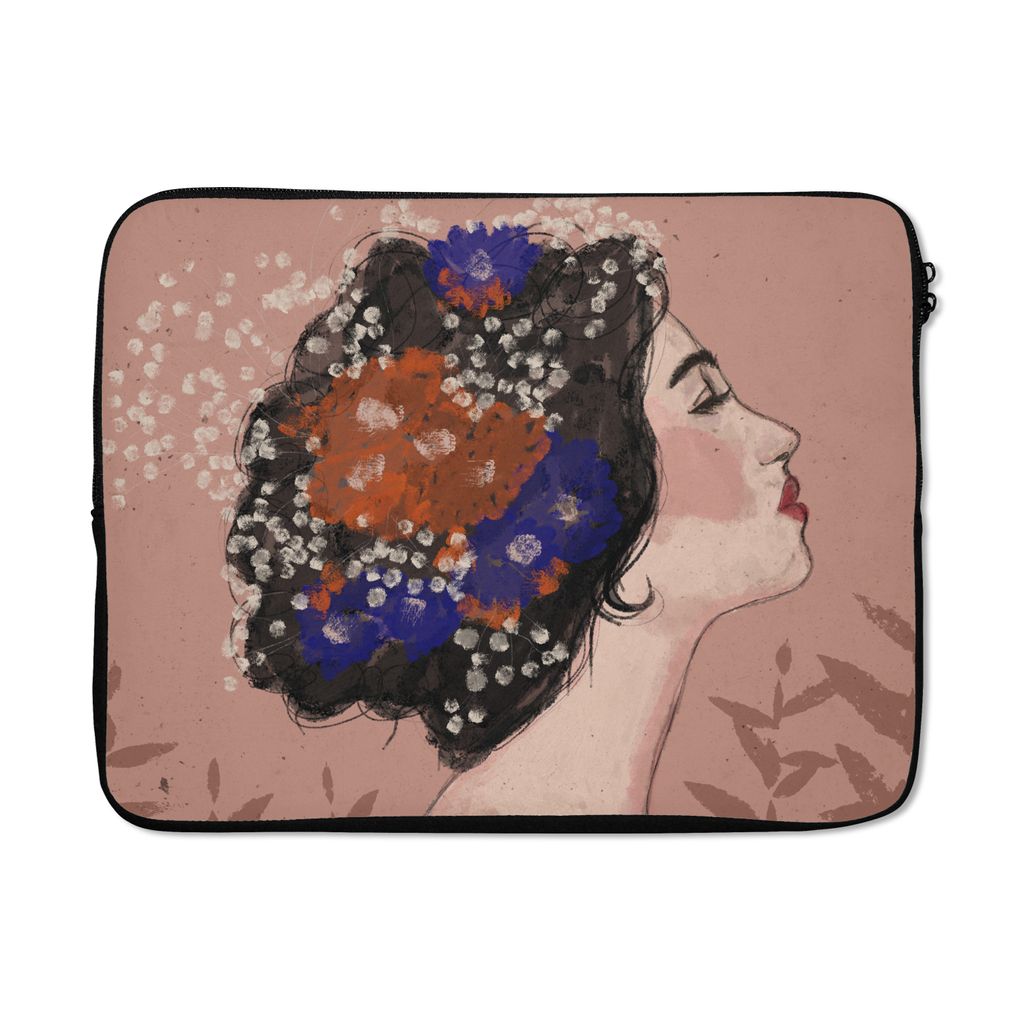 MuchoWow Laptop Hülle 15 Zoll Porträt - Blumen - Frau - Braun - Pastell Laptoptasche - Laptoptasche - Sleeve - Rundum-Schutz