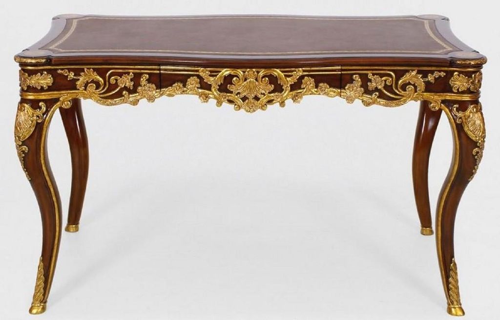 Casa Padrino Luxus Barock Schreibtisch mit Schublade Braun / Gold - Prunkvoller Bürotisch im Barockstil - Barock Büromöbel - Barockstil Büro M...