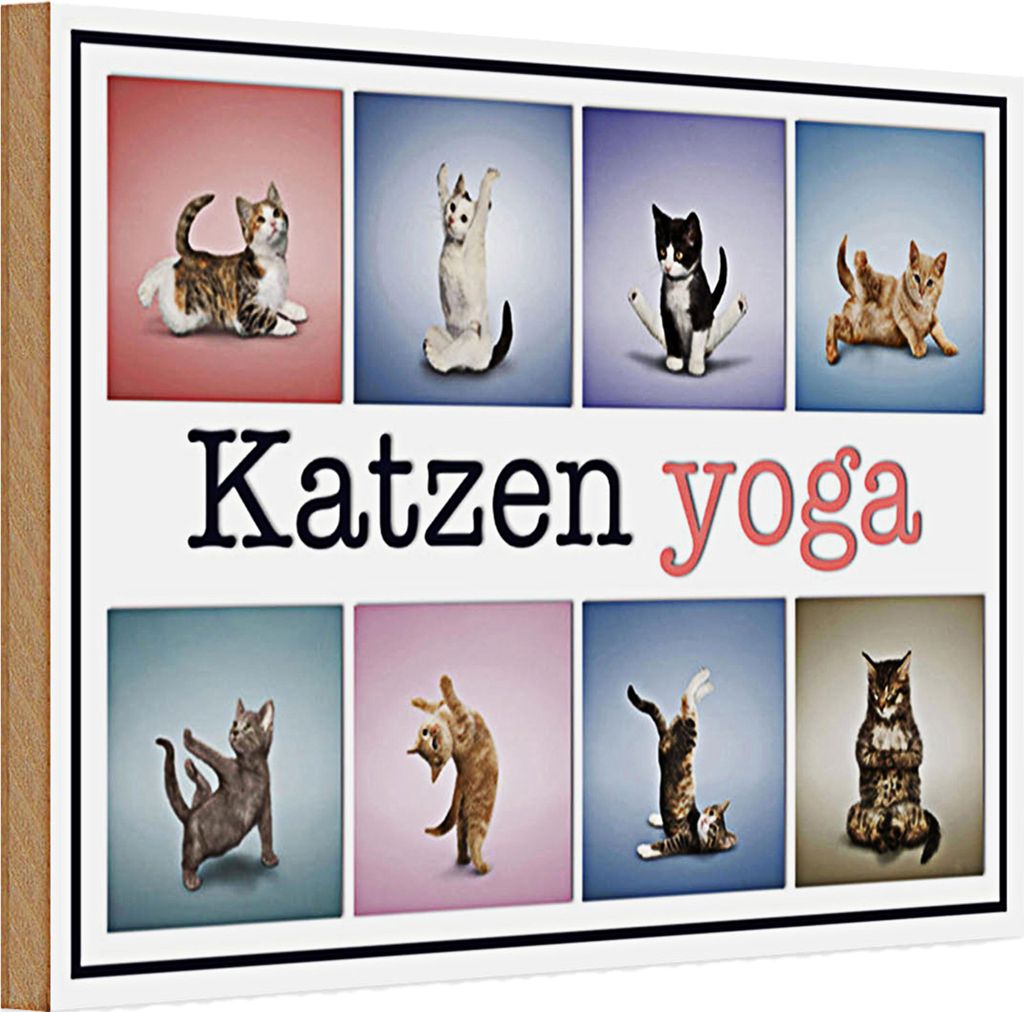 Holzschild Katze 30x20cm Katzen Yoga bunte Dekoration
