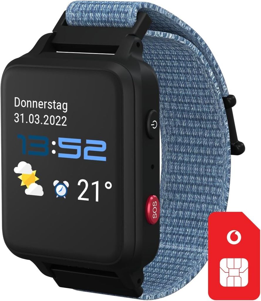 Smartwatch Kinderuhr in Schwarz SIM | GPS-Tracking, SOS-Taste, Schrittzähler, Schulmodus, Anrufe | Kinderuhr mit Eltern-AppBesuchen Sie den Vodafone