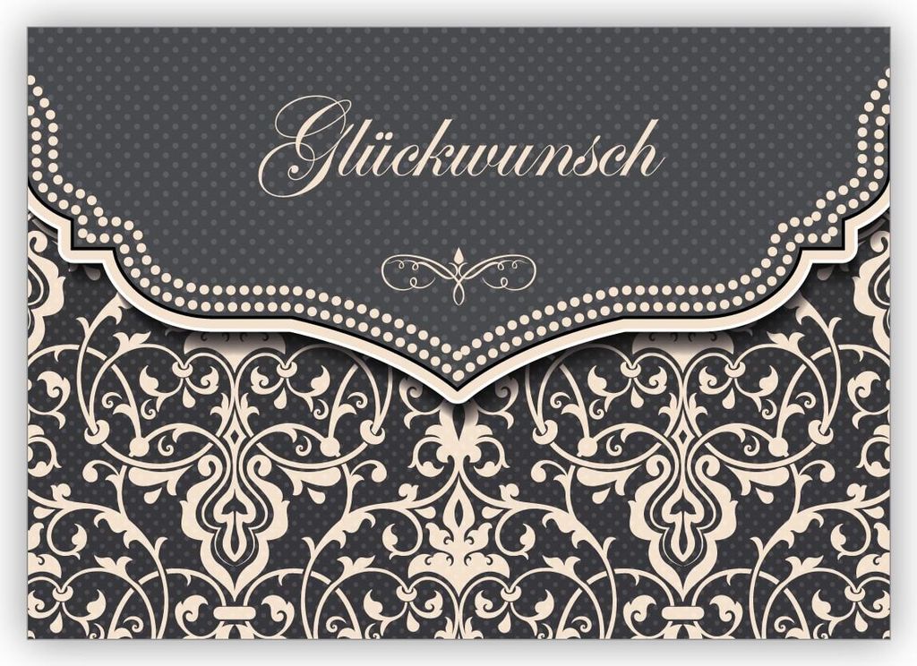 Feine Glückwunschkarte mit Vintage Damast Muster in edlem Grau zur Hochzeit, Taufe, Geburt, Examen etc: Glückwunsch