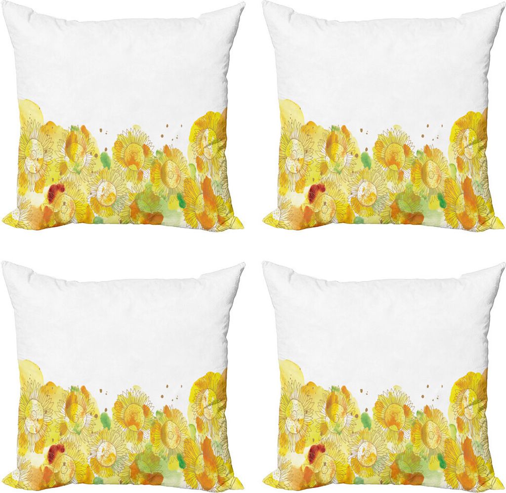 ABAKUHAUS floral Gelb Kissenbezug Set (4 Stück), Aquarell Sonnenblumen, Moderner Doppelseitiger Digitaldruck, 60 cm x 60 cm, Gelbe Aprikose