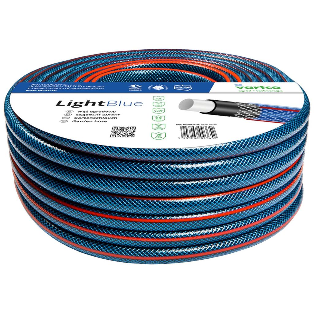Vartco Light Blue - Schlauch de Wasser de 4 Schichten für Bewässerung de Garten, flexibel, de Polyester, UV-beständig, 22 bar (50 m)
